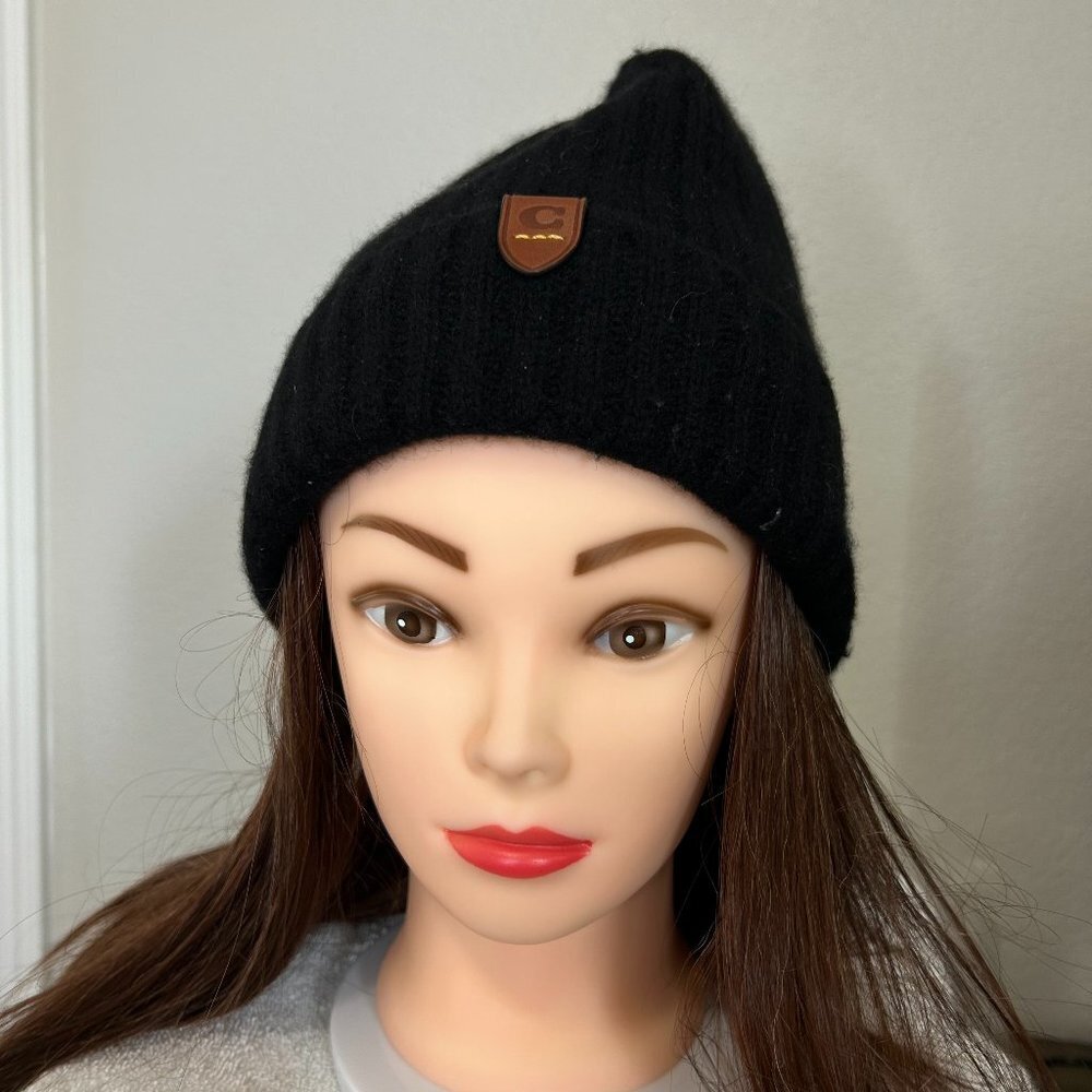 Never Worn Black COACH 100% Cashmere Beanie (Unisex OS) SKU 154
